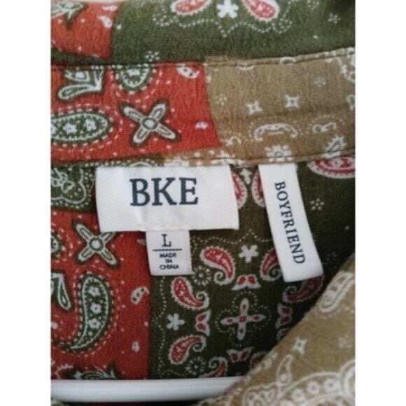 BKE Western Bandana Patchwork Shirt  Women's L Boho Button Up Long Sleeve Top - Picture 5 of 7